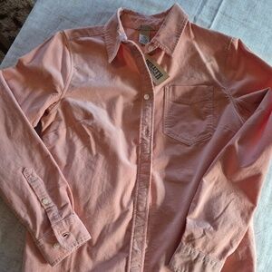 New Duluth Trading Women's Corduroy Stretch Long Sleeve Button-up Shirt Coral